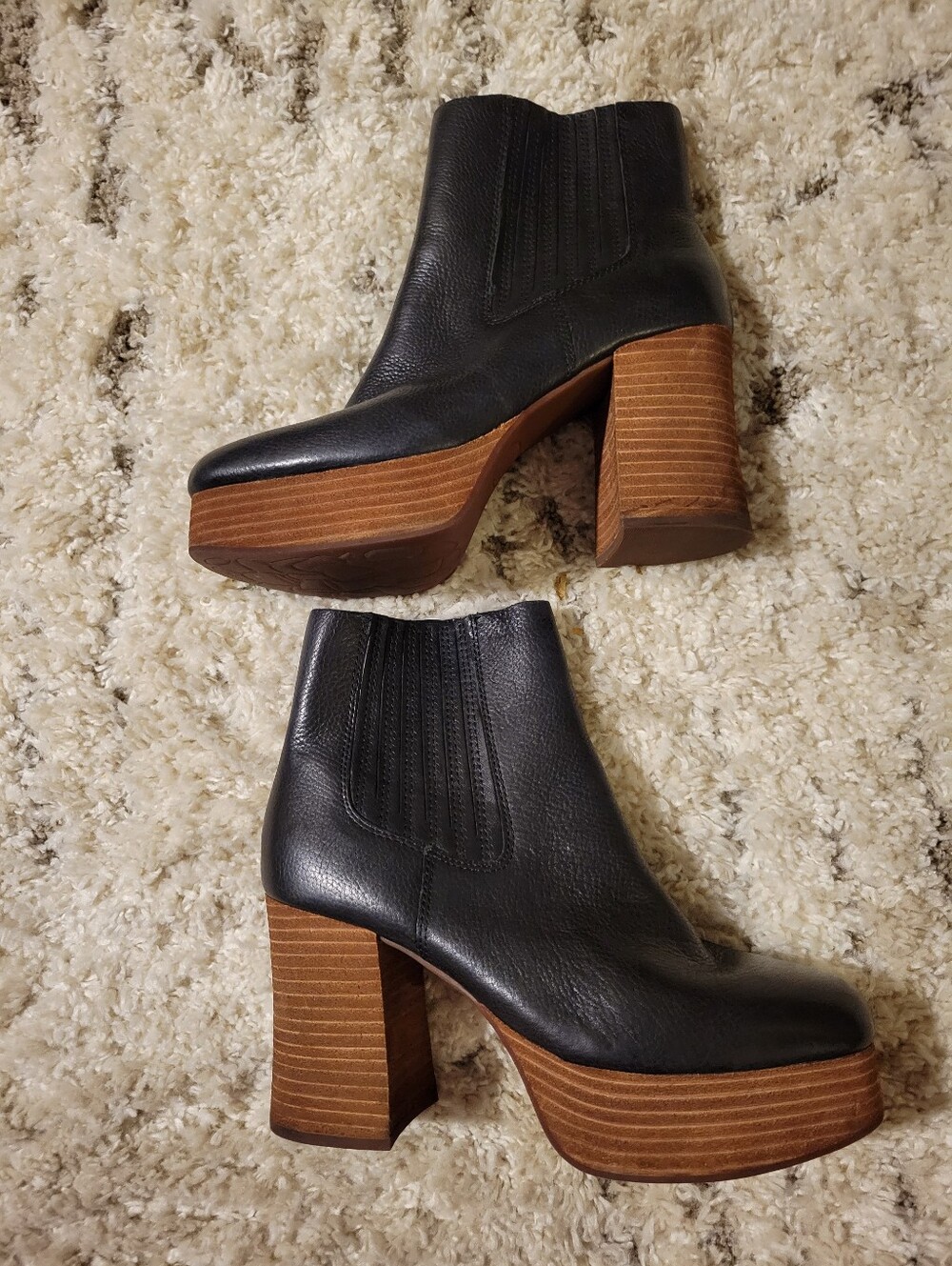 Korke -Ease Baylie Black Leather Platform Ankle Boots Size 7.5 - Picture 1 of 11